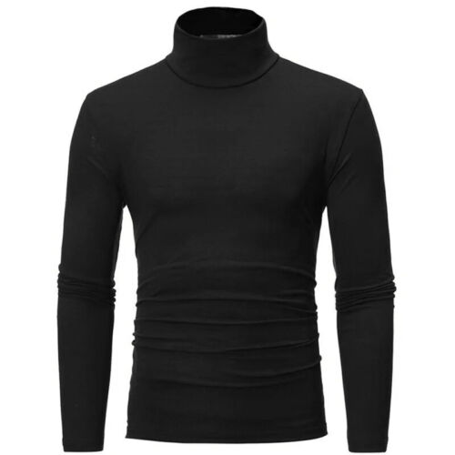New Fashion Base Tee Shirt Men Slim Fit Polyester High Neck Pullover Turtleneck - Picture 15 of 31