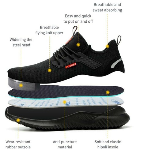 HerrenShoes Arbeitsschuhe Leicht Stahlkappe Sicherheitsschuhe Sneaker EU39-45 - Bild 8 von 16