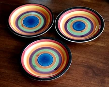 Set Of 3 Philippe Richard RONDO Salad Plates. Hand Painted Hand Crafted Dishes.