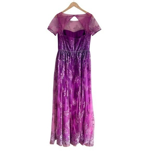 NEW Marchesa Notte Sz 12 Ombre Metallic Embroidered Short Sleeve Illusion Gown - Picture 3 of 13