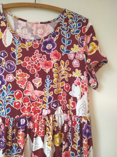 Floral Knit Dress Womens XL Burgundy Pink Soft Stretch High Waist Short Sleeves - Picture 12 of 14
