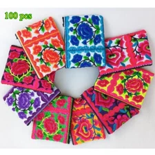 Wholesale Bag Coin Embroidered Crafts Hmong Wallet Purse Mixed Pattern 100 Pcs