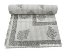 Handmade Kantha Quilt Block Print Bedspread Reversible Cotton Bedding Coverlet