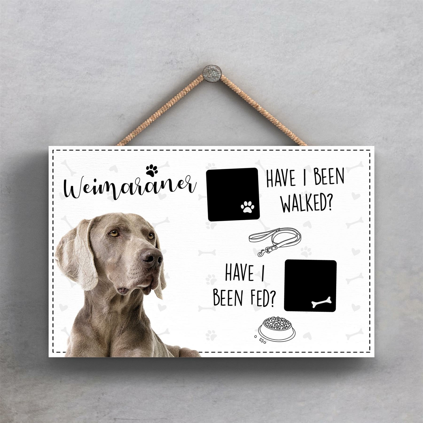 Pets & Paws - Rope Plaque Weimaraner Walked and Fed