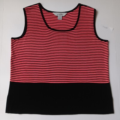 Ming Wang Pink and Black Scoop Neck Sleeveless Knit Tank Top Shell NWOT Size L 