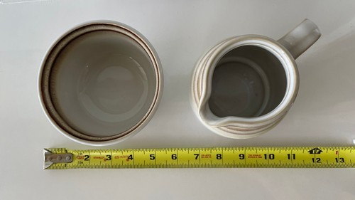 Vtg 70s 80s NORITAKE Fanfare Stoneware Open Sugar & Creamer Set 8621 Beige/Brown - Picture 5 of 5