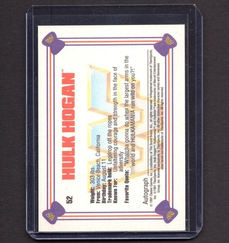 HULK HOGAN 1991 Classic WWF Wrestling WWE Sports Card #52 PSA - Picture 2 of 2