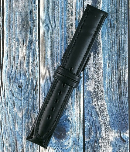 Hadley Roma 18 mm Black Thick & Stitched Genuine Leather Watch Band MS888 - Picture 2 of 6