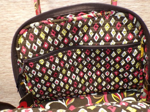Vera Bradley Brown Pink Shoulder Bag Purse Quilted Domed Zip Around - Picture 9 of 10