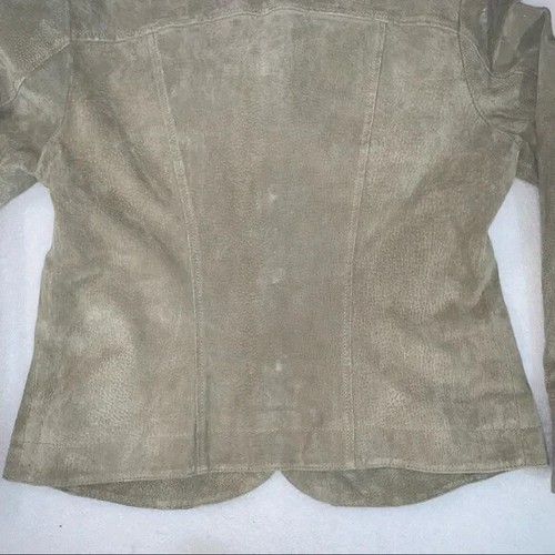 Live a Little M sage green suede jacket button front V-neck collared long sleeve - Picture 10 of 15