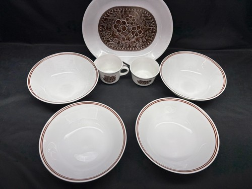 Corelle "BATIK" ~ Brown Floral Center ~ 7 Pc Serving Set: Bowls, Platter ++ - Picture 2 of 9