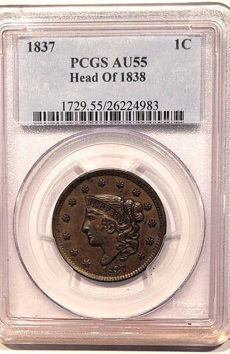 1837 Head Of 1838 Coronet Or Matron Head United States Large Cent PCGS AU55 - Picture 2 of 4