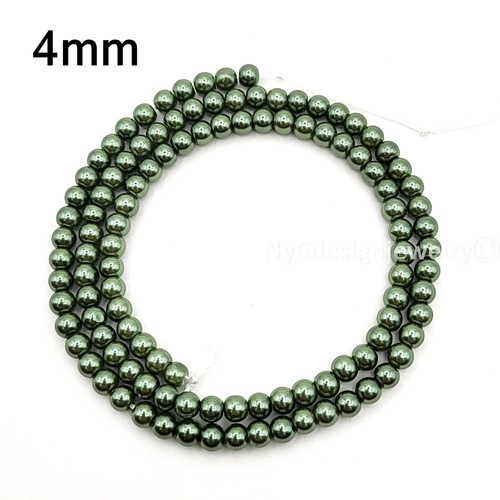 Olive Green Glass Pearl Round Loose Bead 3, 4, 6, 8, 10, 12mm 16" Strand #19 - Picture 8 of 18