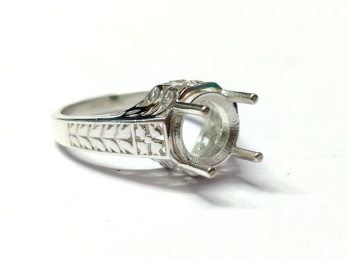 Silver 8 mm Round Engagement Semi Mount Ring Setting 925 Silver Ring Setting - Picture 2 of 8