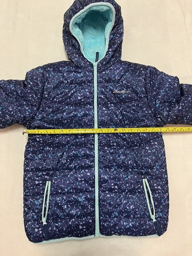 NWOT! Eddie Bauer Reversible Puffer Fleece Jacket Girls Sz LRG 14-16 Purple/Aqua - Picture 11 of 12