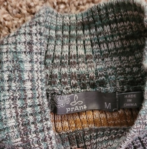 Prana Woman's Sz M MEDIUM Acadia Cream Mustard Striped Ribbed Mock Neck Sweater - Picture 4 of 9