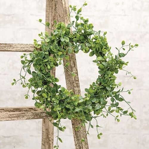 NEW Green Leafy Candle Ring Wreath 6.5" Opening 12" W Farmhouse Cottage Wispy - Picture 2 of 2