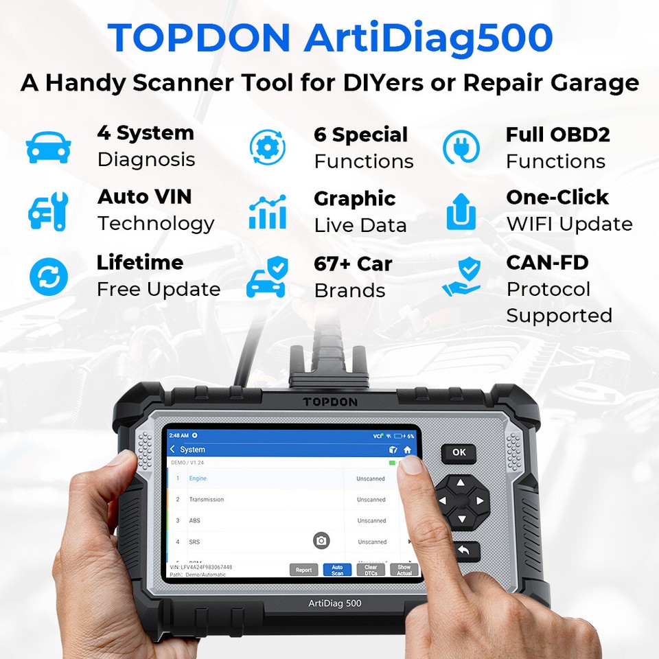 TOPDON AD500 OBD2 Scanner Car Code Reader Engine ABS SRS Transmission