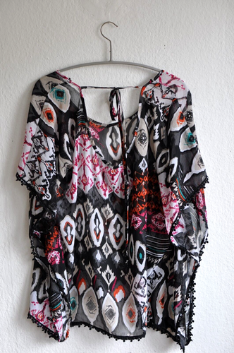 Tom Tailor Chiffon Bluse Tunika luftige Boho Sommerbluse Cape Ethno Muster 40 42 - Picture 10 of 11