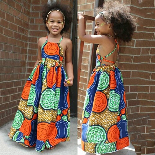 Summer Girls African Dashiki Dress 3D Digital Print Suspenders Princess Dress