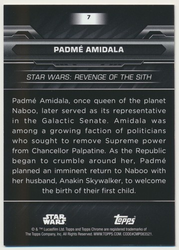 2024 Topps Chrome Black Pink Ray Wave SSP Padme Amidala 09/10 #7 NM/MINT! - Picture 2 of 2