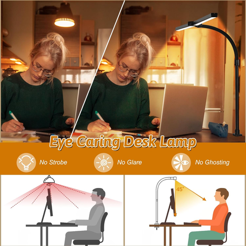 Double Head LED Desk Lamp with Remote Control for Home Office 24W Brightest Comp - Picture 5 of 12