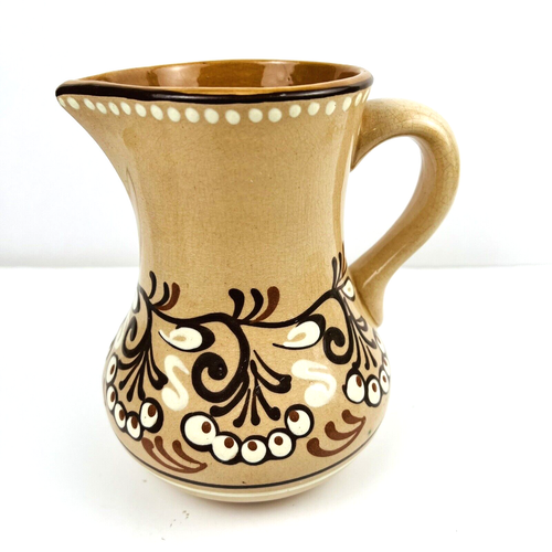Vintage Hand Painted Brown Decorative Pottery Pitcher 7" - Picture 1 of 14