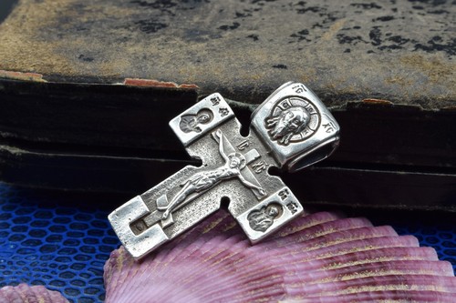 BIG BIG cross meditation Old STERLING SILVER 925 Icon Pendant amulet jewelry vtg - Picture 4 of 21