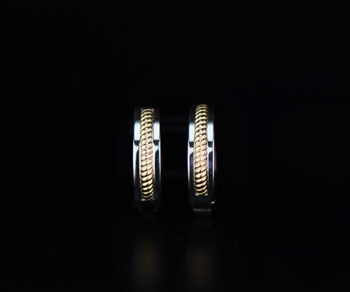 14k Yellow and White Gold Huggie Hoop Earrings Two Tones - Picture 7 of 9