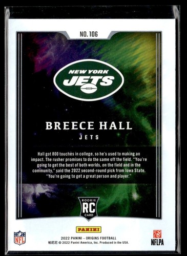2022 Panini Origins Breece Hall Rookie New York Jets #106 - Picture 2 of 2