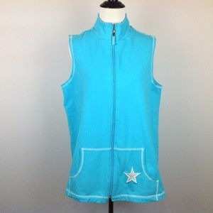 Quacker-Factory-Vest-Womens-Small-Oversize-Blue-Star-Embellished-Zip