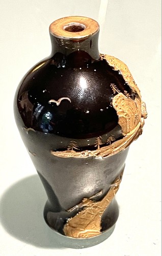 Vintage antike chinesische WANG BINGRONG glasiertes Porzellan Gold Parfüm Schnupftabakflasche - Bild 8 von 12