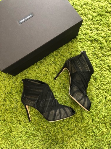 NIB $1175 Dolce & Gabbana Black Mesh Kiera Boot size 36.5