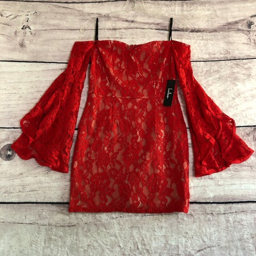 Lulus Dress S Infatuated With You Red Lace Off Shoulder Bodycon Mini Witchy Sexy - Picture 1 of 19