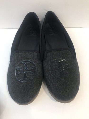 Tory Burch Billy Logo Damen-Hausschuhe Größe 8 grau gefilzte Wolle flache Schuhe - Bild 6 von 9