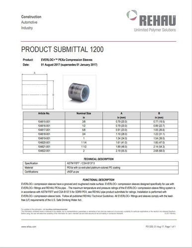 1-1/4" EVERLOC+ PEXa Sleeve 104820-001 (Bag of 10) - Imagen 4 de 5
