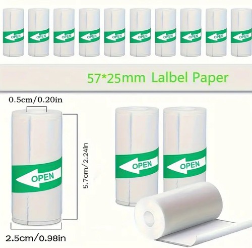 Thermal Paper Sticker Roll Self-adhesive For Mini Printer 57x25mm Self-Adhesive - Afbeelding 1 van 7