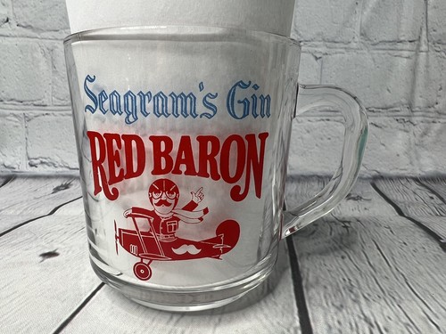 Taza Avión Volador Vintage Arcoroc France Seagrams Gin Rojo Barón Cerveza Vidrio Transparente - Imagen 10 de 11