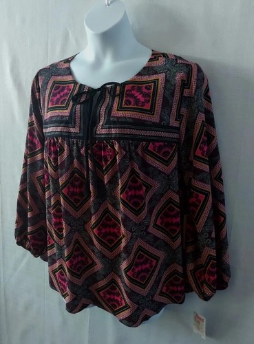 Gibson Latimer Size 2X Women's L-Sleeve Keyhole Graphic Tunic Top Peasant Boho - Picture 4 of 12