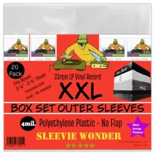 XXL Box Set Sleeves (x20) 4mil Strong No Flap - Fits 2-1/8 - 2-7/8" Thick 33rpm