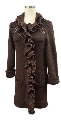 Anthropologie Nanette Lepore Cardigan Maglione Lana Mohair Tg S Bordo Seta Increspato - Foto 1 di 21