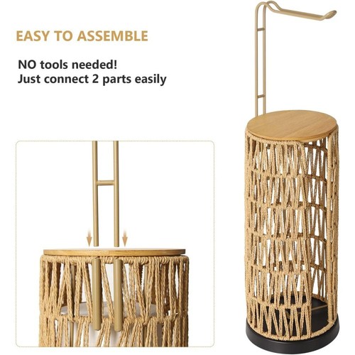 Rattan Freestanding Toilet Paper Holder with Storage, Tissue Holder for Bathroom - Picture 9 of 9