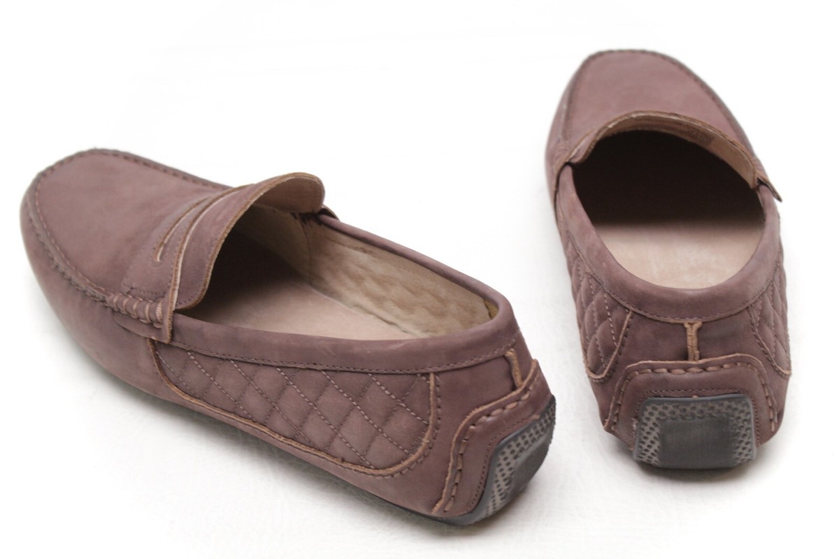 NWOB Andrew Marc Mens Driving Loafers 10.5 Brown Quilted 