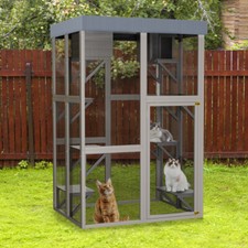 Tall Wooden Catio Outdoor Cat Enclosure, Cat House Large Solid Wood Cage Playpen