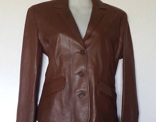 DEVERNOIS WOMEN JACKET LEATHER LAMB REAL FR38-EU36- UK S BROWN - Picture 6 of 12