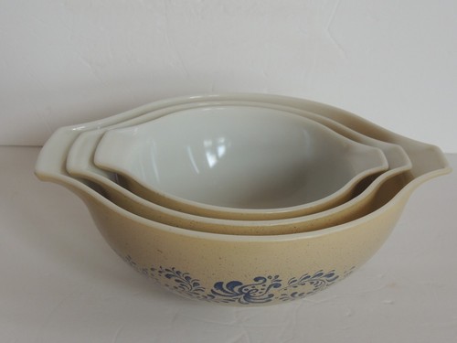 Set 3 PYREX Homestead 444 443 442 Blue Cinderella Nesting Bowls Mixing Bowls - Picture 12 of 13
