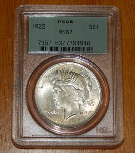1922 United States $1 PEACE DOLLAR  PCGS MS63 Green Holder
