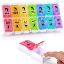 Pill Organizer 2 Times A Day Day Night Pill Case Pill Box 7 Day Easy Fill  Push