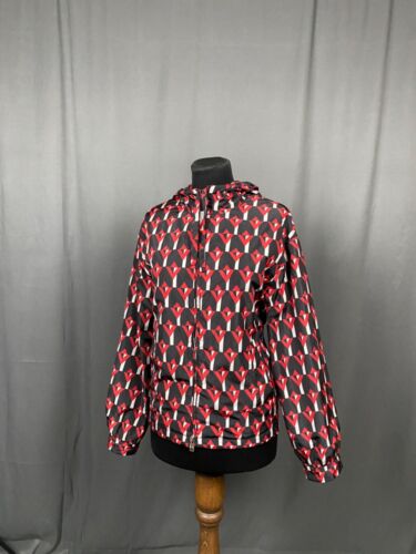 MINT! Prada Women's Black Red Geometric Pattern Windbreaker Jacket Size 38 - Picture 4 of 10