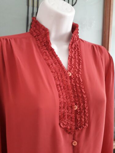 Vtg 80s Does 40s chiffon ruffle blouse Shirt Size 12 Granny Chic Landgirl Boho - Picture 2 of 8